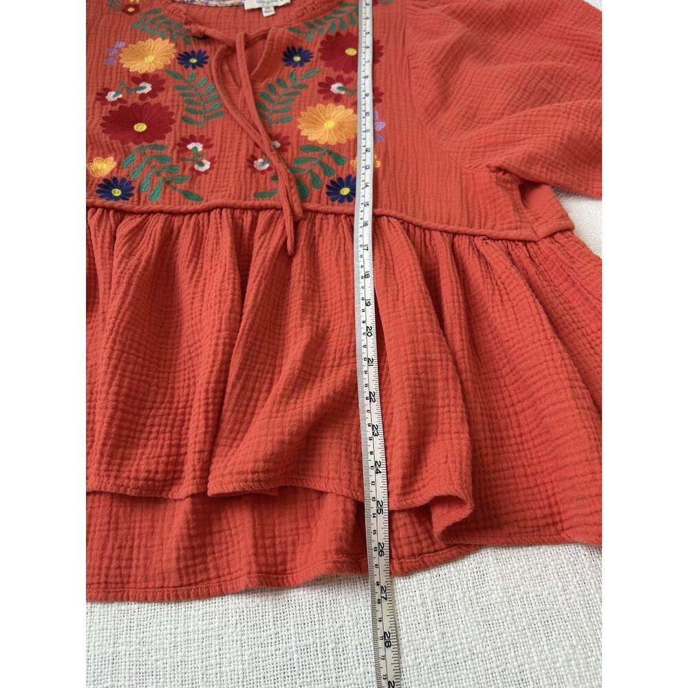 Umgee Cotton Gauze Floral Embroidery Baby Doll Top Size 2XL Orange Comfy Spring - Picture 5 of 9